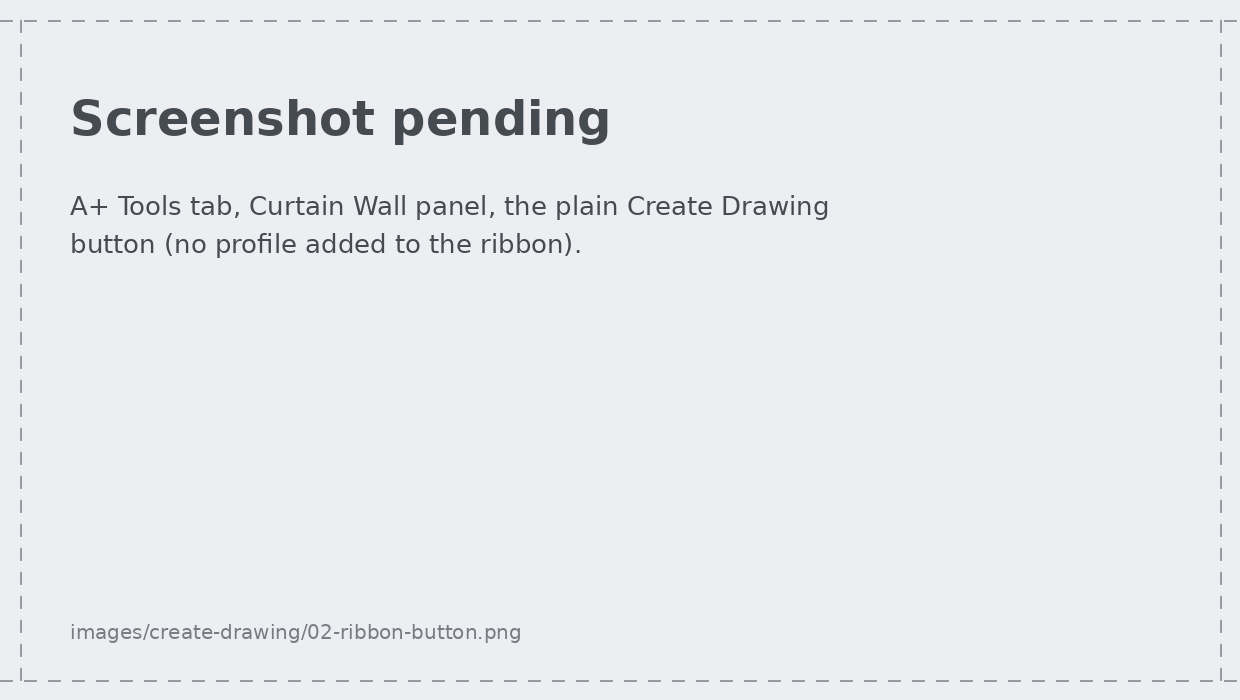 The Create Drawing button on the Curtain Wall panel of the A+ Tools ribbon tab