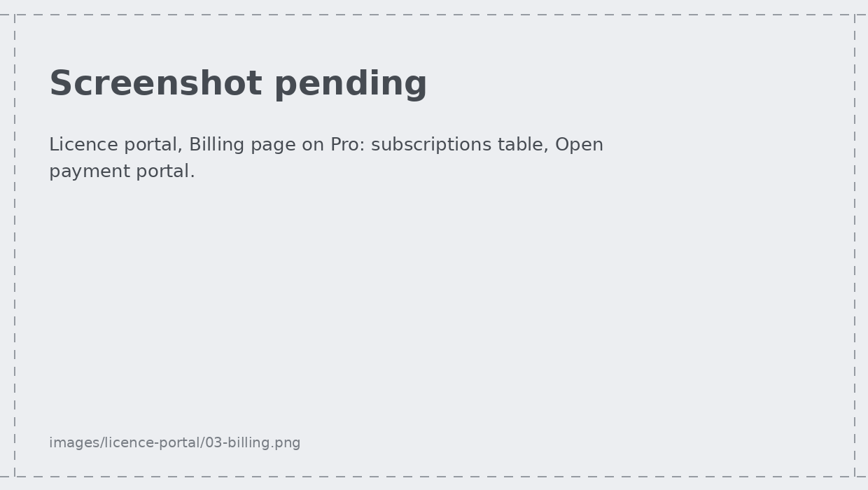 The Billing page with the subscriptions table and the Open payment portal button