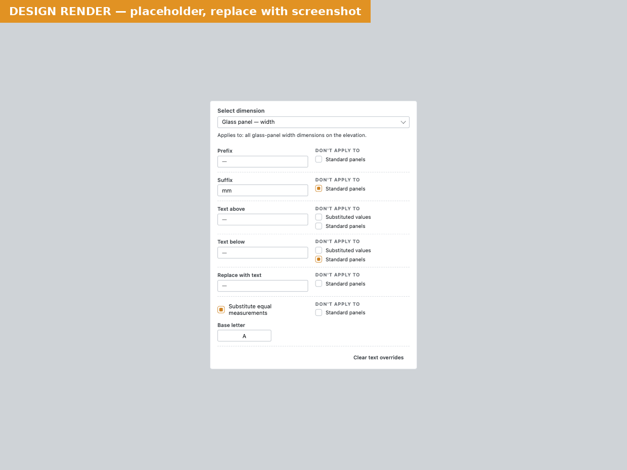 The glass panel override fields with their Don't apply to check boxes
